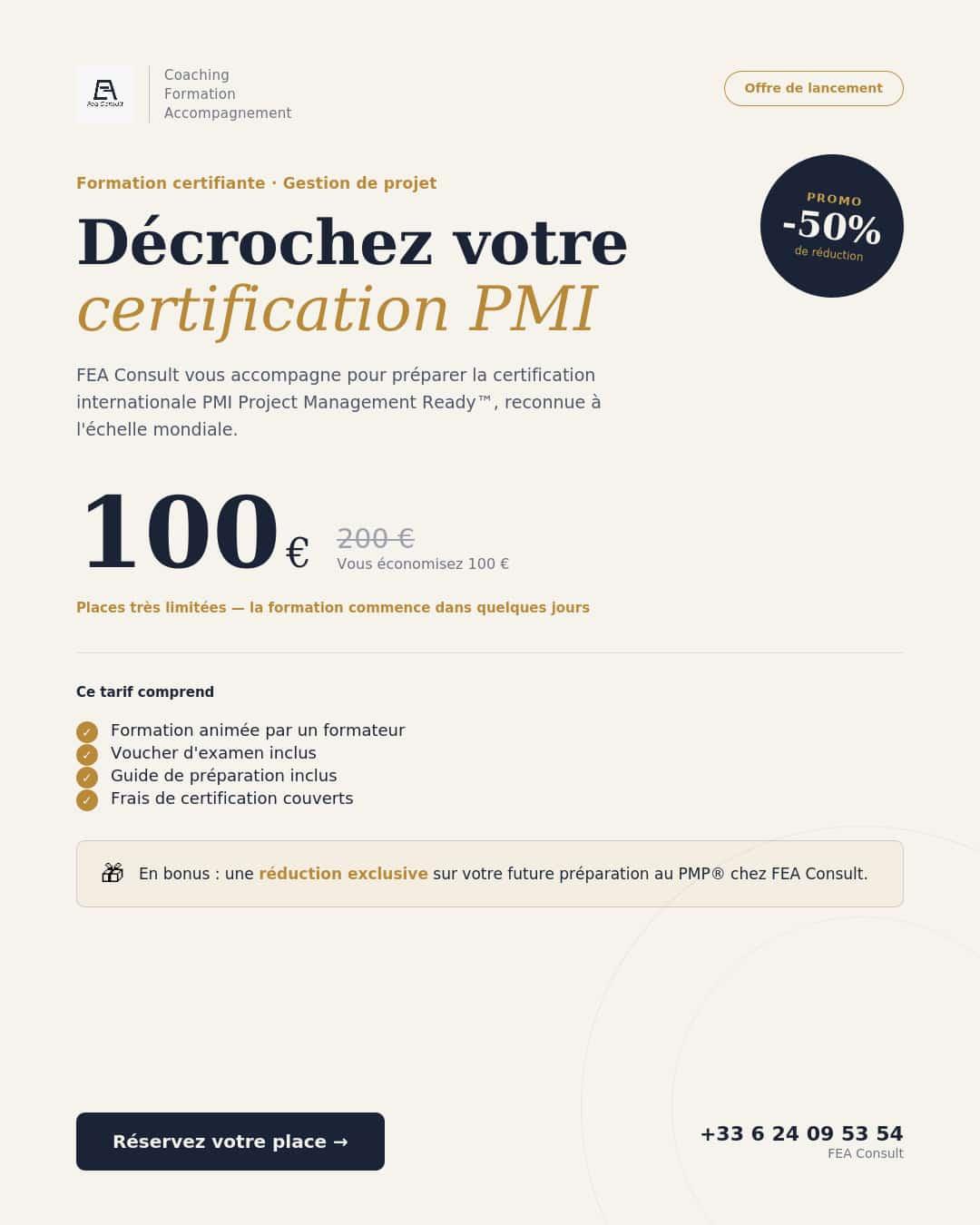 Affiche — Certification PMI Project Management Ready™, 100 € au lieu de 200 €